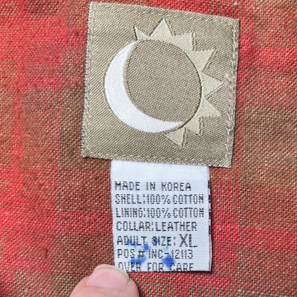 Vintage Barn Chore Jacket Cotton Twill Leather Collar Plaid Lined Moon & Sun‎ XL